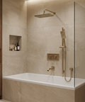 INABOX02 Brushed Nickel 3-Way Shared Thermostatic Shower Kit with Rectangular Rainhead and Tub Spout - Aquabrass