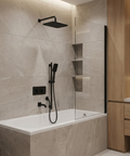 INABOX02 Electro Black 3-Way Shared Thermostatic Shower Kit with Rectangular Rainhead and Tub Spout - Aquabrass