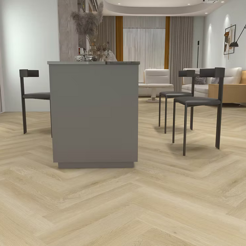 Light Champagene Herringbone 7mm Vinyl Flooring -$5.38 Sq.Ft (Sold Per Box)