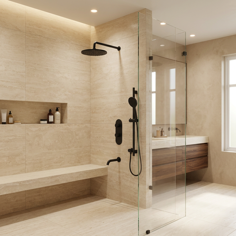 ShowerBox01 Electro Black 2-Way Shared Thermostatic Shower Kit with 12-Inch Rainhead - Aquabrass