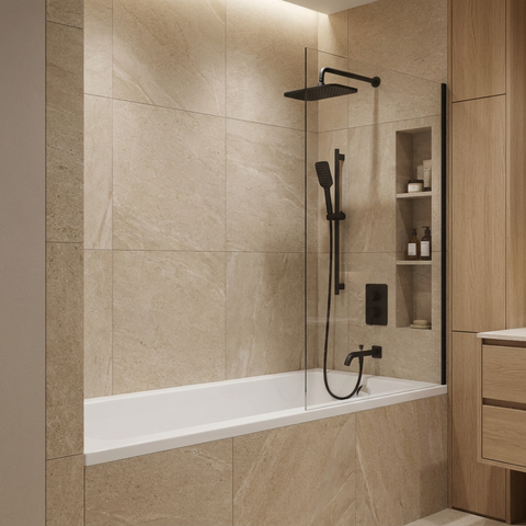 INABOX02 Electro Black 3-Way Non-Shared Thermostatic Shower Kit with Rectangular Rainhead and Tub Spout - Aquabrass