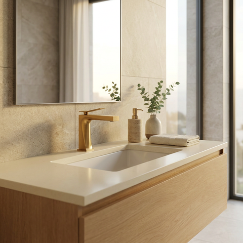 Chicane Brushed Gold Single Hole Bathroom Faucet - Aquabrass