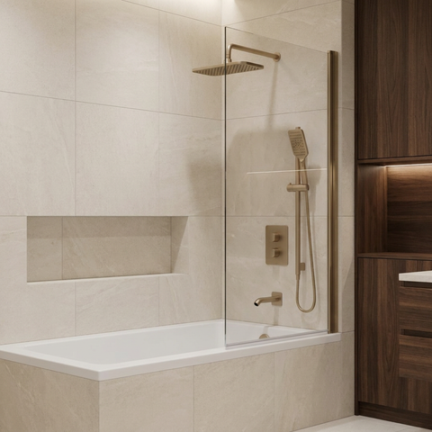 INABOX02 Brushed Nickel 3-Way Non-Shared Thermostatic Shower Kit with Rectangular Rainhead and Tub Spout - Aquabrass