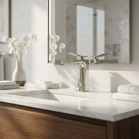 Chicane Polished Nickel Single Hole Bathroom Faucet - Aquabrass