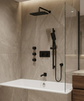 INABOX03 Electro Black 3-Way Non-Shared Thermostatic Shower Kit with Rectangular Rainhead and 3 Body Jets - Aquabrass
