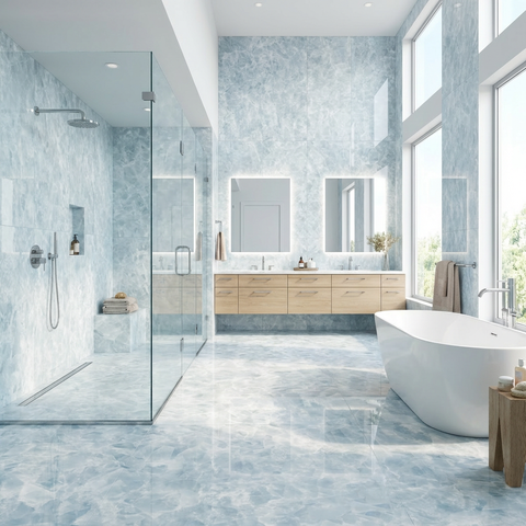 Glacier Blue Polished 24"x48" Porcelain Tile -$6.30 Sq.Ft (Sold per box)