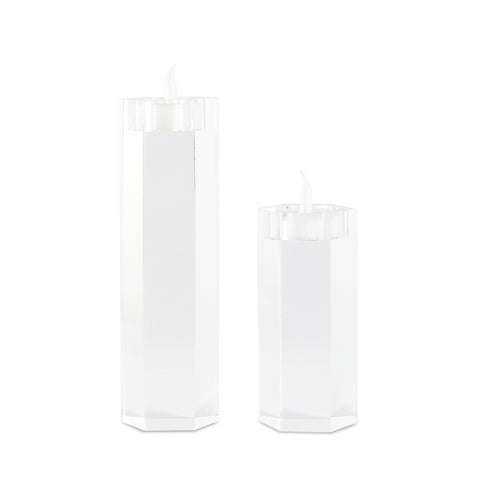 Crystal Acrylic Hexagonal- Candle Holder (Set of Two)