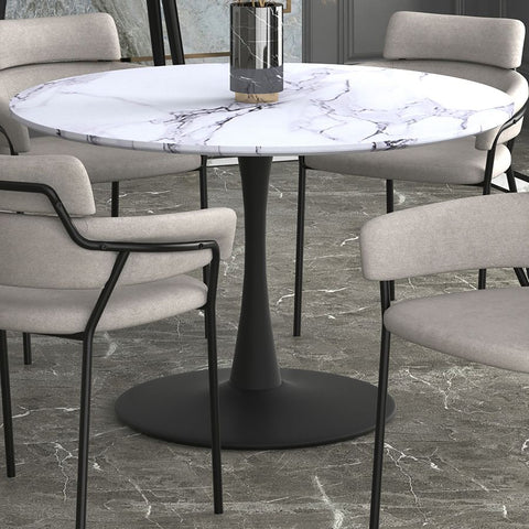 Zilo 48" White Faux Marble and Black -Dining Table WW