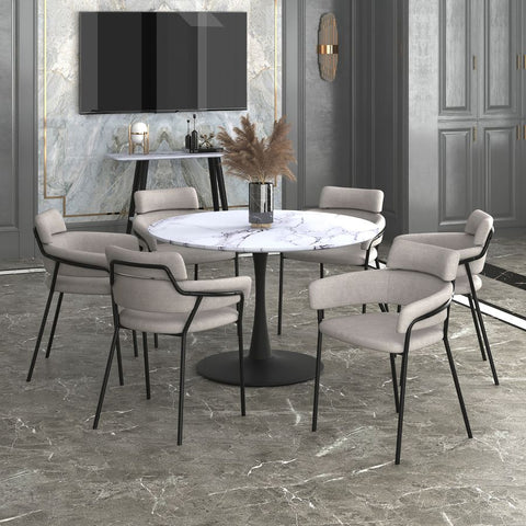 Zilo 48" White Faux Marble and Black -Dining Table WW