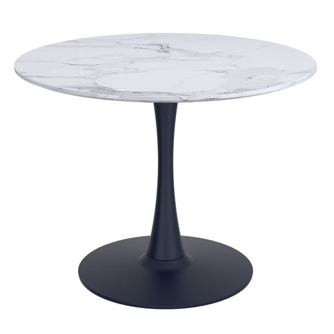 Zilo 40" White Faux Marble and Black -Dining Table WW