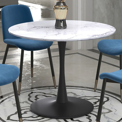 Zilo 40" White Faux Marble and Black -Dining Table WW