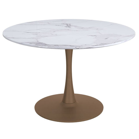 Zilo 48" White Faux Marble and Aged Gold-Dining Table WW