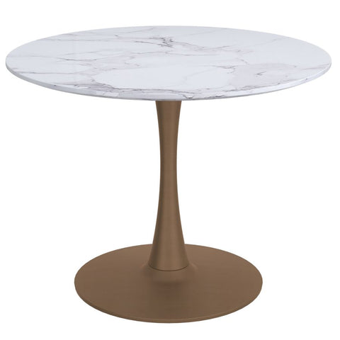 Zilo 40" White Faux Marble and Aged Gold -Dining Table WW