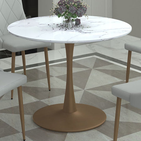 Zilo 40" White Faux Marble and Aged Gold -Dining Table WW