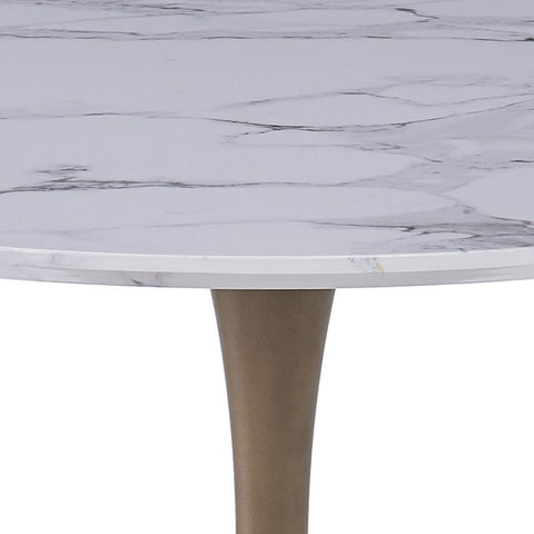 Zilo 40" White Faux Marble and Aged Gold -Dining Table WW