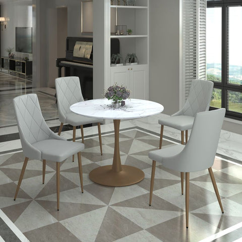 Zilo 40" White Faux Marble and Aged Gold -Dining Table WW