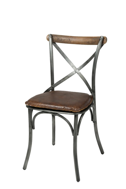 Metal Crossback With Vintage Brown-Dining Chair