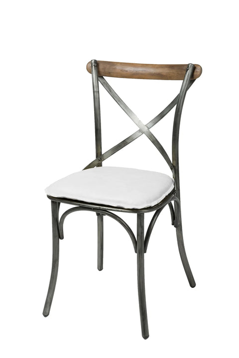 Metal Crossback With White Leather Seat-Dining Chair