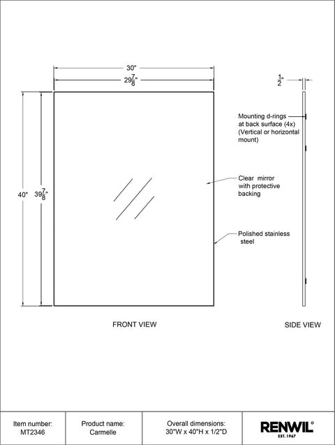 Carmelle Polished Stainless Steel Modern Wall Mirror -6