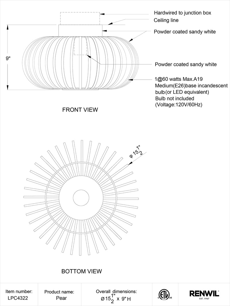 Pear- Renwil Ceiling Fixture