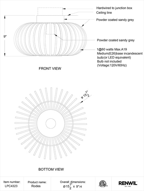 Rodes - Ceiling Fixture Renwil