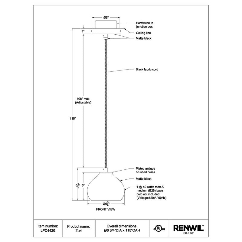 Zuri -Renwil Ceiling Fixture