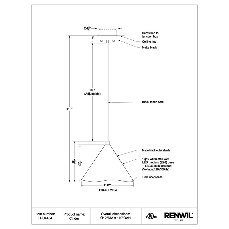 Cinder -Renwil Ceiling Fixture