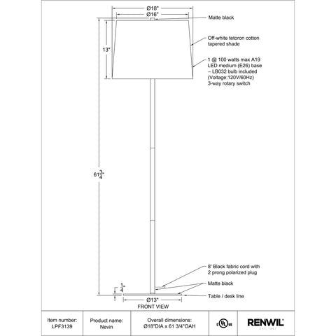 Nevin - Floor Lamp Renwil