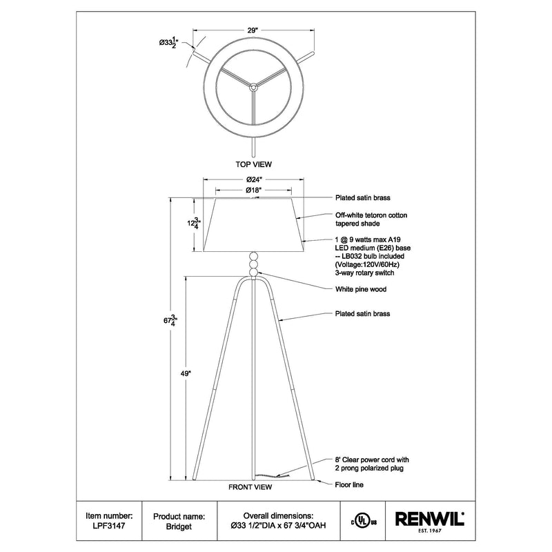 Bridget -Renwil Floor Lamp