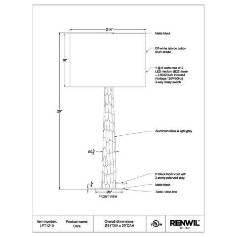 Citra - Table Lamp Renwil