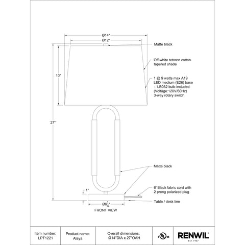 Alaya- Renwil Table Lamp