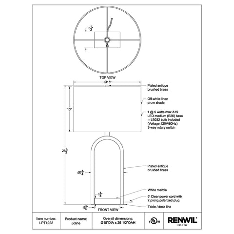 Joline - Table Lamp Renwil