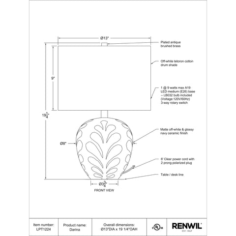 Darina - Table Lamp Renwil