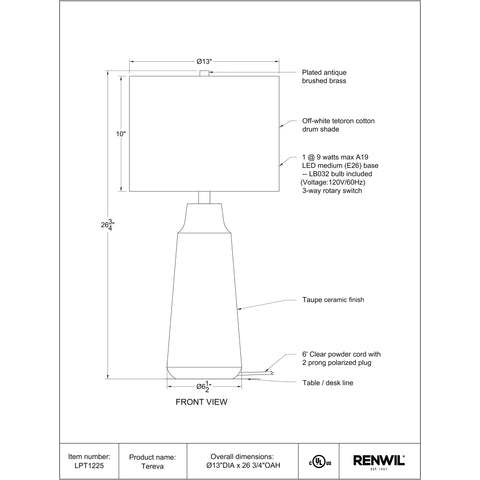 Tereva - Table Lamp Renwil