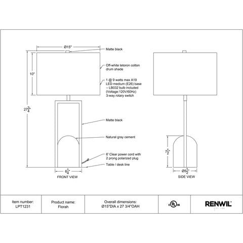 Florah - Table Lamp Renwil