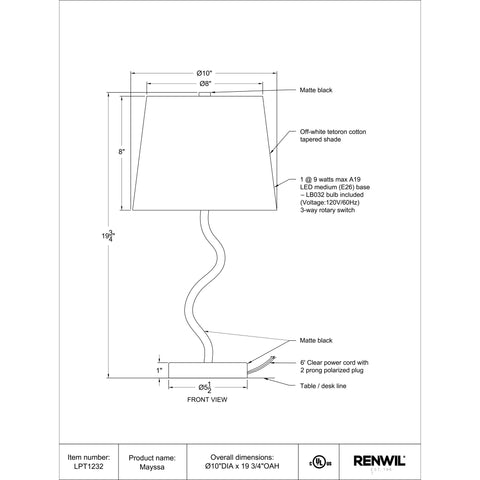 Mayssa - Table Lamp Renwil