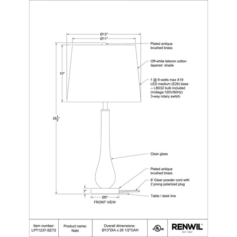 Nabi - Table Lamp (Set of Two) Renwil