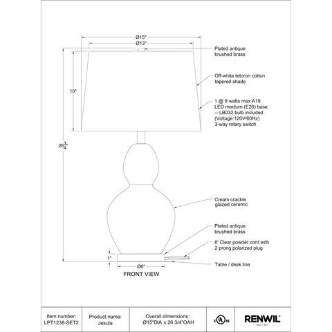 Jesula - Table Lamp (Set of Two) Renwil