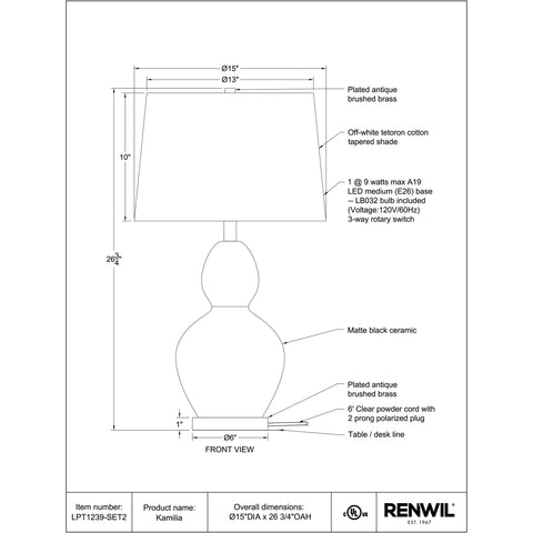 Kamilia - Table Lamp (Set of Two) Renwil