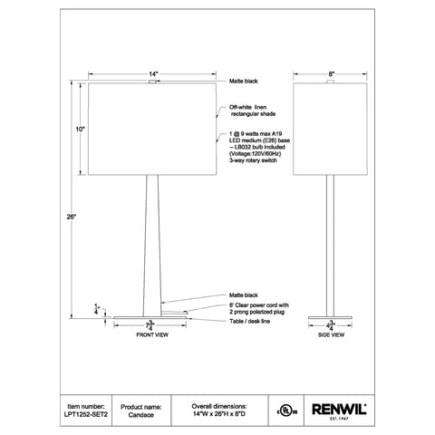 Candace - Table Lamp (Set Of Two) Renwil